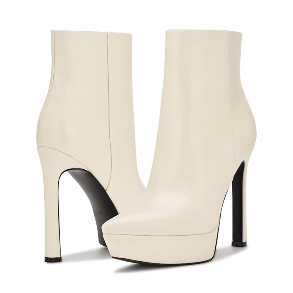 Nine West Loraa Boots Women's US 7.5 Cream Stiletto Heel Platform Bootie LION82